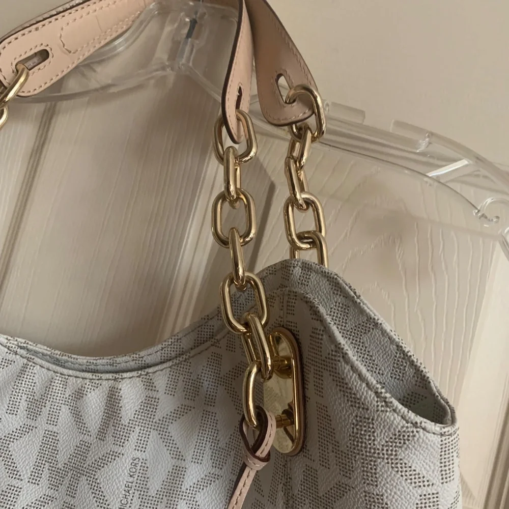 Michael Kors Beige Logo Leather Shoulder Handbag